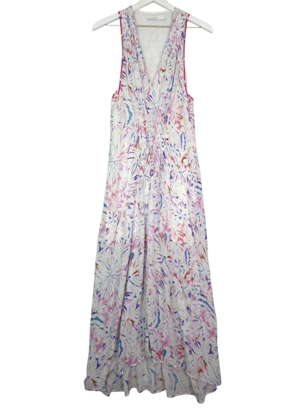 IRO Linen Blend Vneck Watercolor Floral-Print Midi Dress - Picture 3 of 12